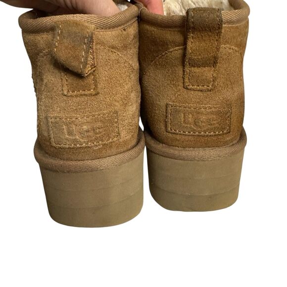 UGG Boots Womens Size 9 Brown Suede Shearling Platform Ankle Cozy - Picture 5 of 9